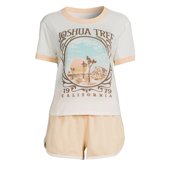 Joshua Tree Ringer Tee Loungewear Set in Winter White and Icy Peach NWT - Picture 1 of 5
